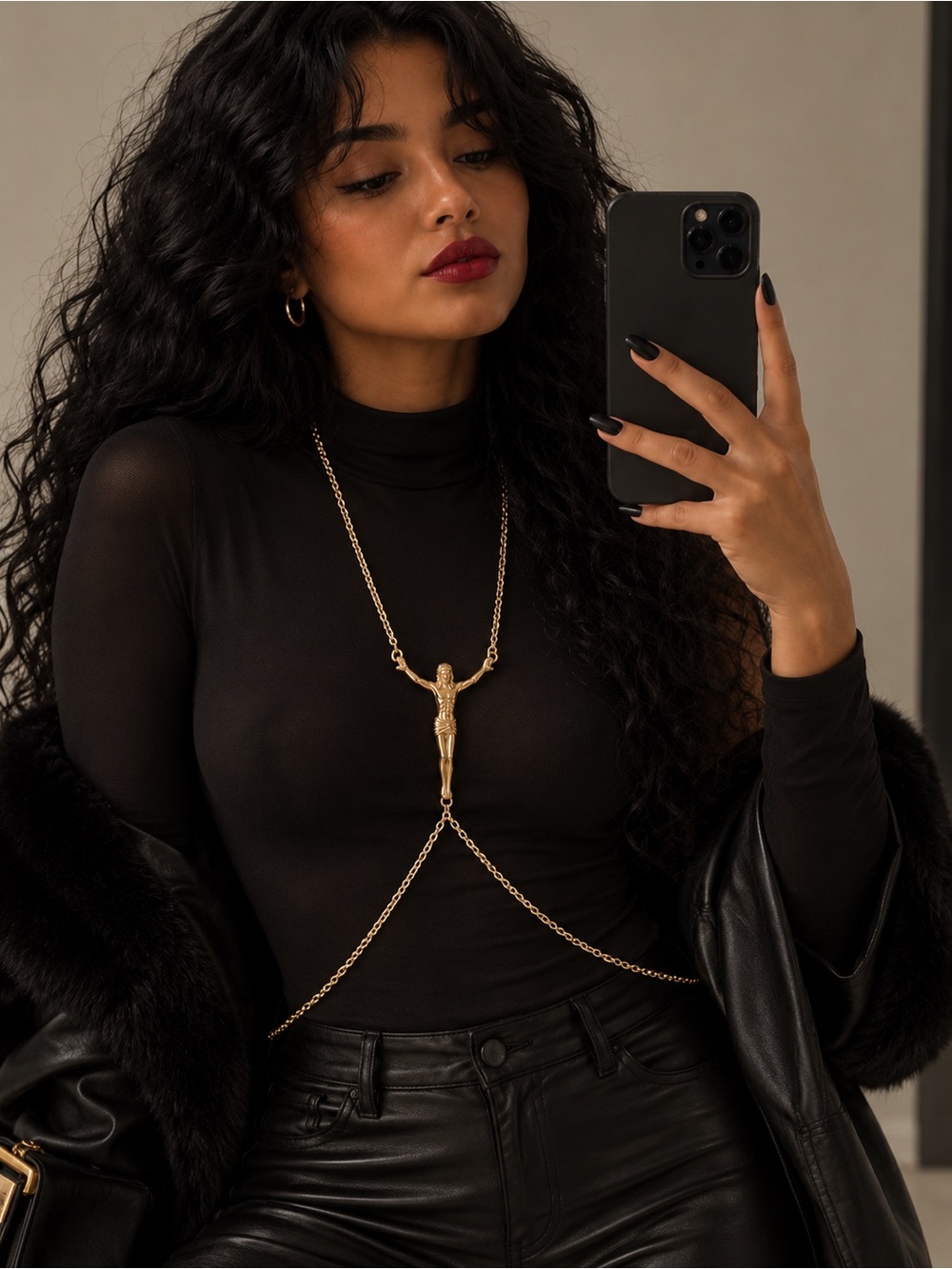 Gold Tone Crucifix Body Chain Necklace-Statement Jewelry